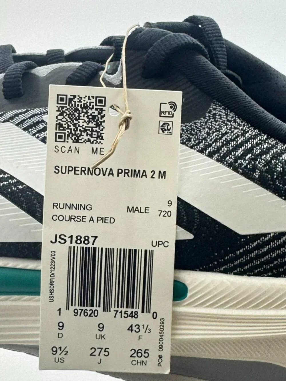 Adidas Supernova Prima 2 'Black White Pure Teal' JS1887 size 9.5